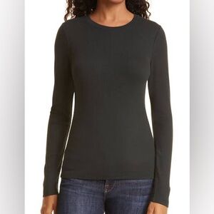 Club Monaco Black Long-Sleeve Ribbed Slim Top
